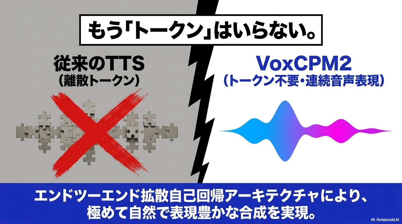 VoxCPM2：トークナイザーフリーが実現する次世代多言語音声合成の新