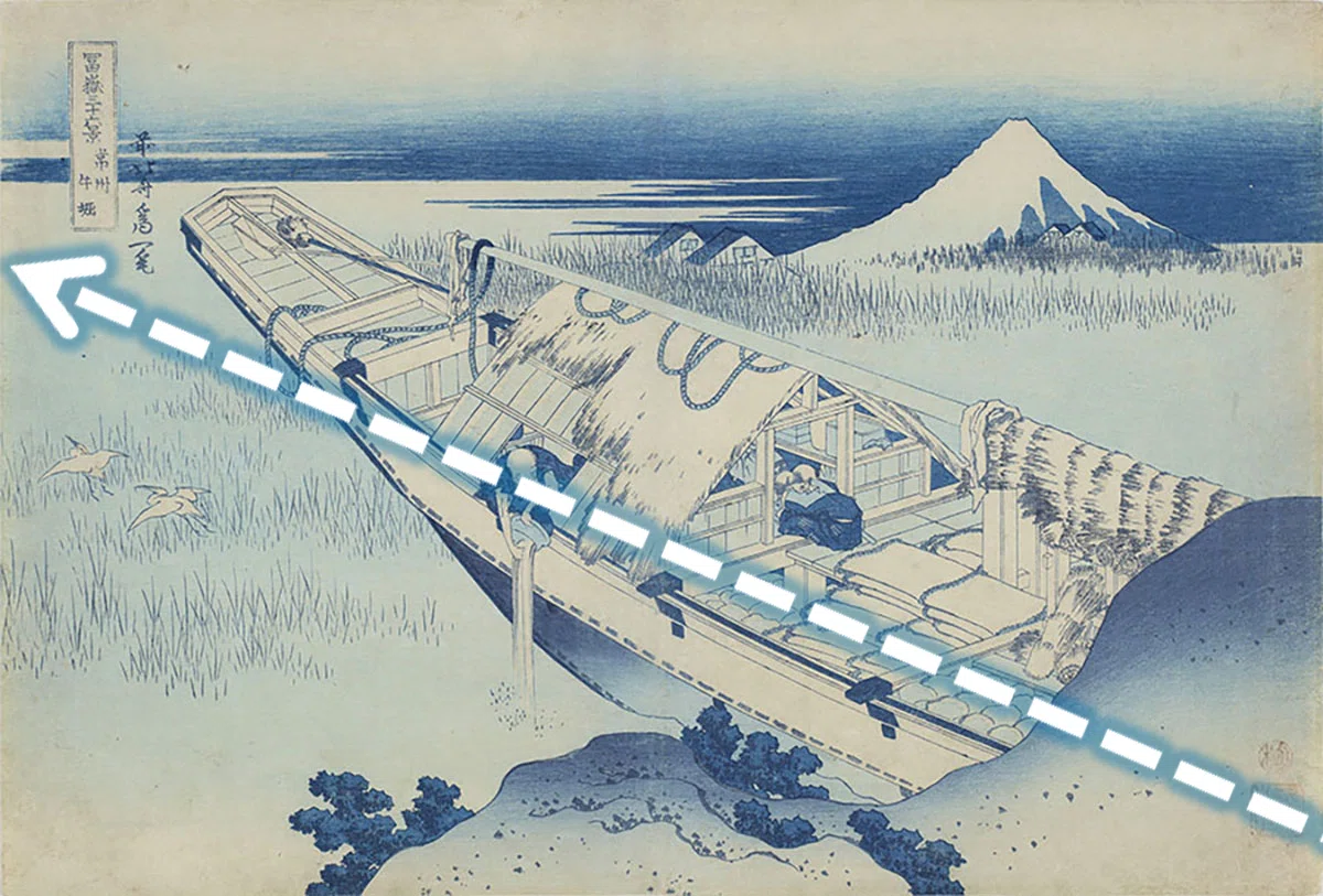 冨嶽三十六景」展出品作⑦ 葛飾北斎《常州牛堀》天保元年～4年頃（1830