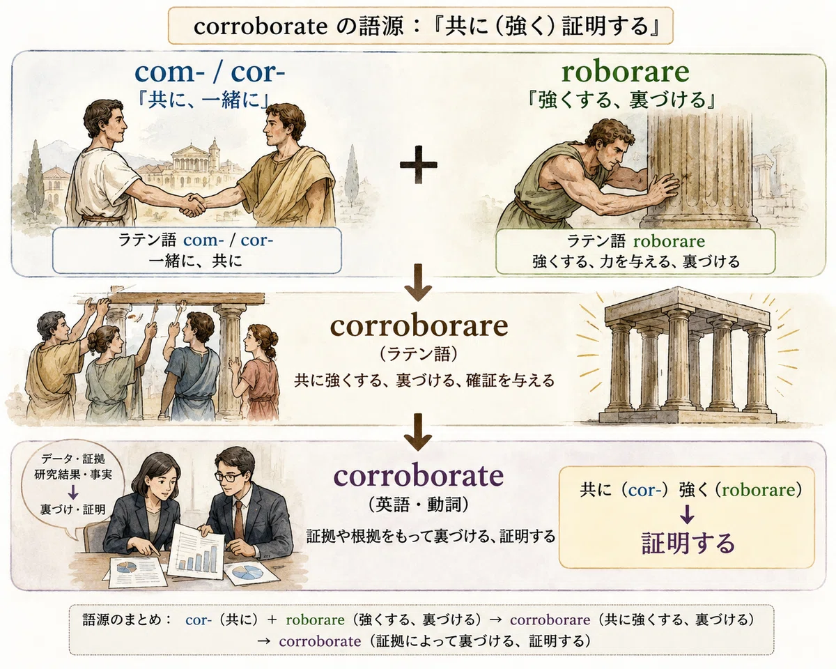 corroborate－発音・意味・語源・例文－英検1級・TOEIC900レベルの英単語を徹底解説｜Lexicon Forge