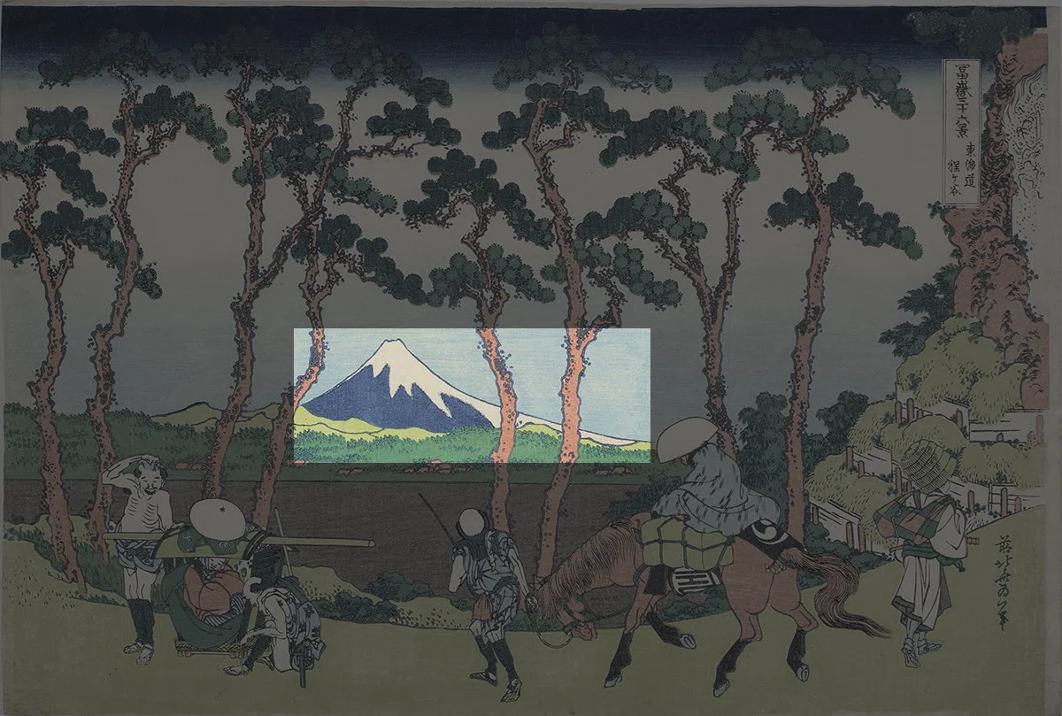 冨嶽三十六景」展出品作⑧ 葛飾北斎《東海道 保土ヶ谷》天保元年～4