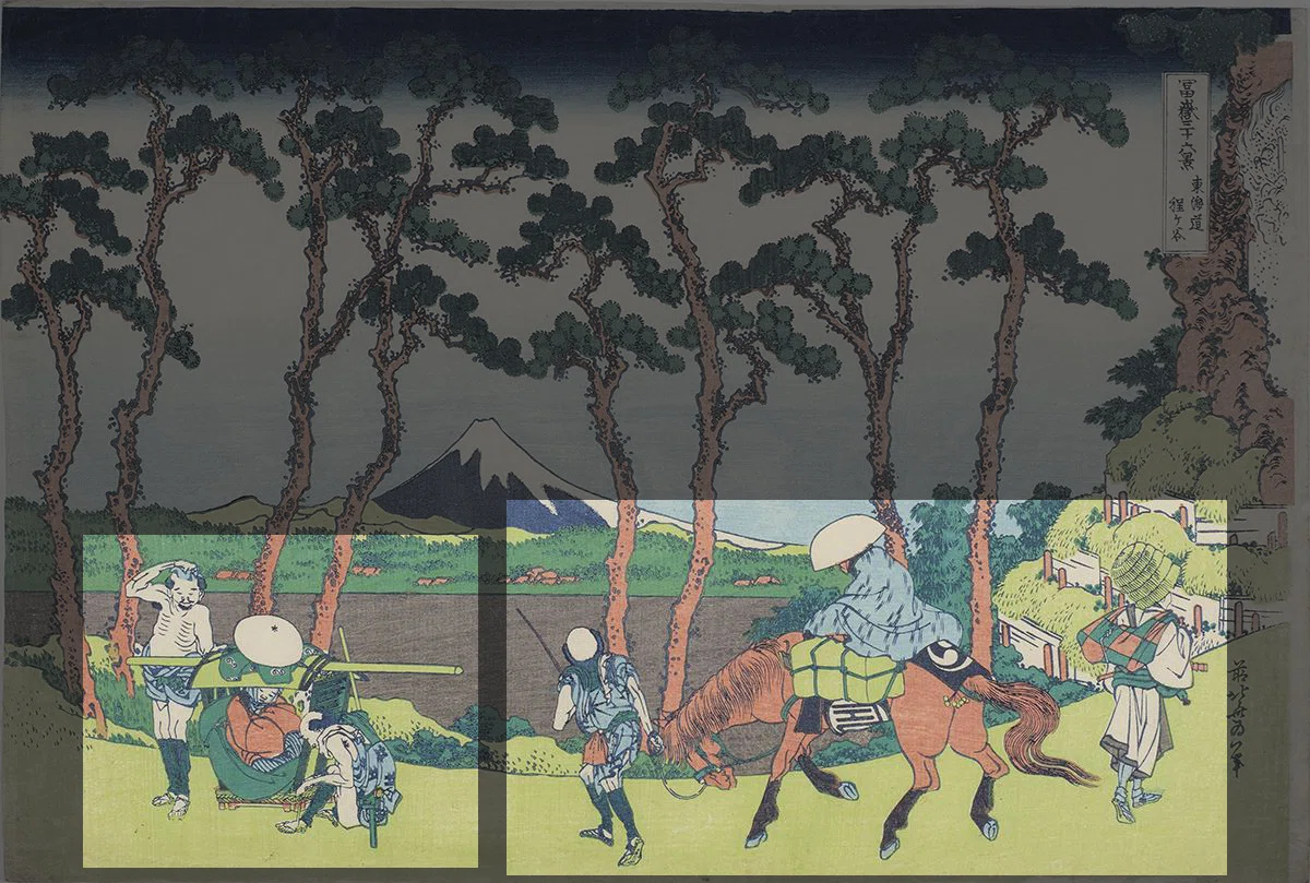 冨嶽三十六景」展出品作⑧ 葛飾北斎《東海道 保土ヶ谷》天保元年～4