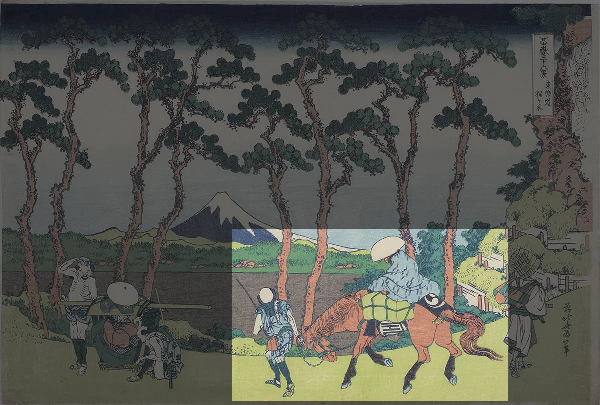 冨嶽三十六景」展出品作⑧ 葛飾北斎《東海道 保土ヶ谷》天保元年～4