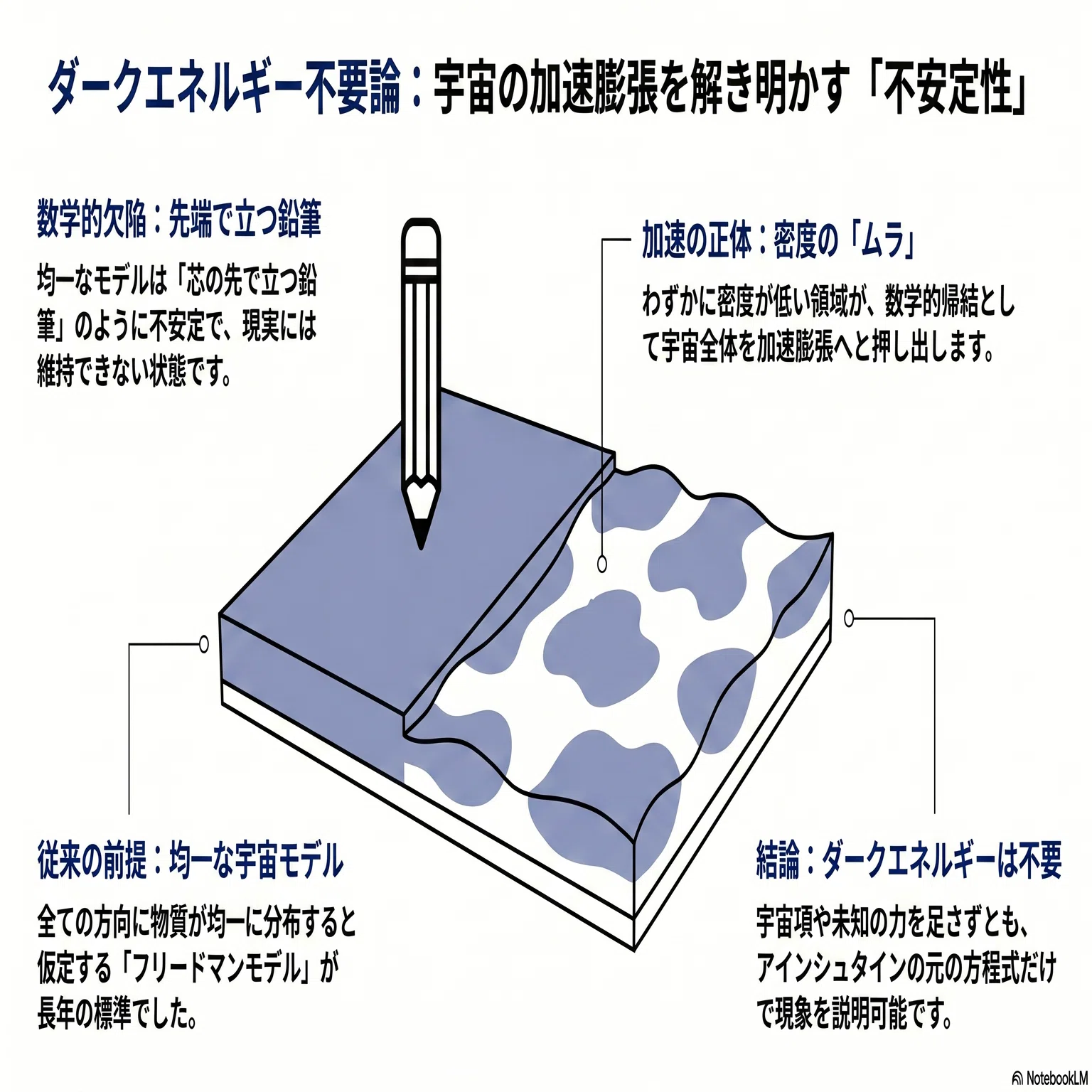 ダークエネルギーは存在しない」？──ビッグバンの不安定性が宇宙の