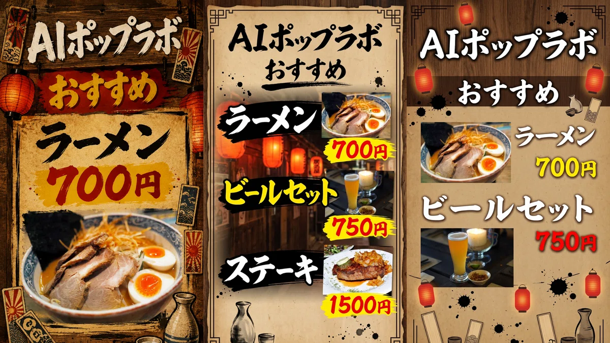 昭和レトロな居酒屋風メニューが無料で作れる。AIデザインツール第3弾