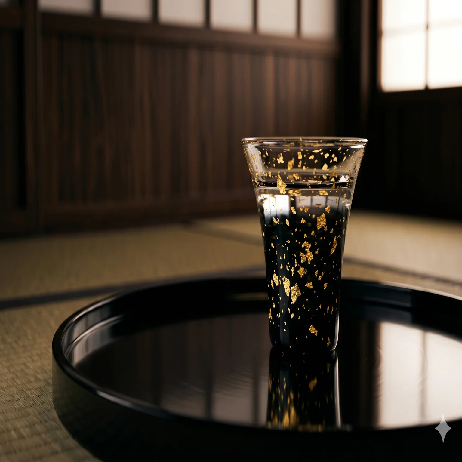 博多びーどろ】粋工房 冷酒グラス 黒 — 積層の闇に揺れる、金の光