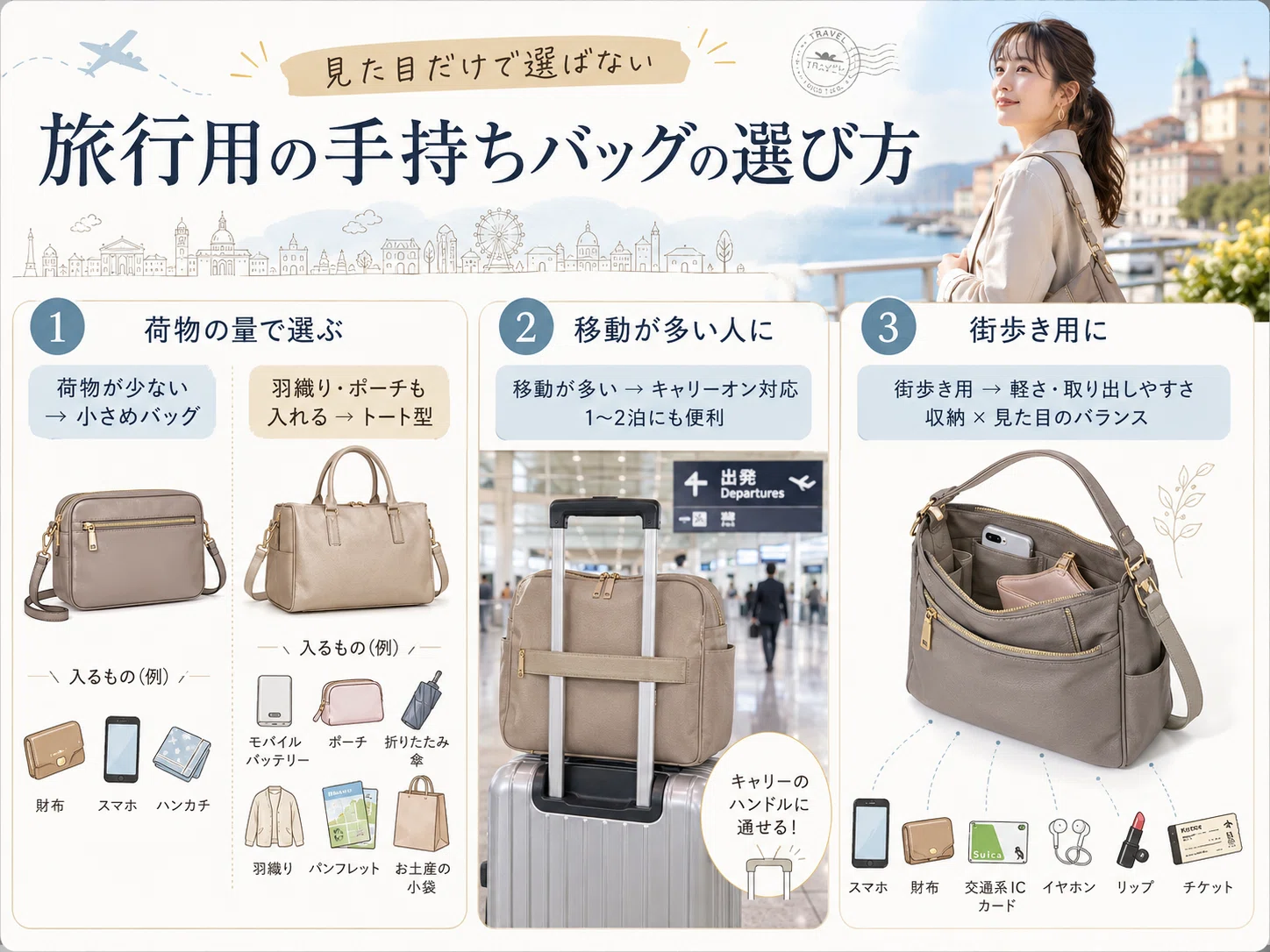 旅行の持ち歩きバッグはどれがいい？手持ちしやすいおすすめ20選 