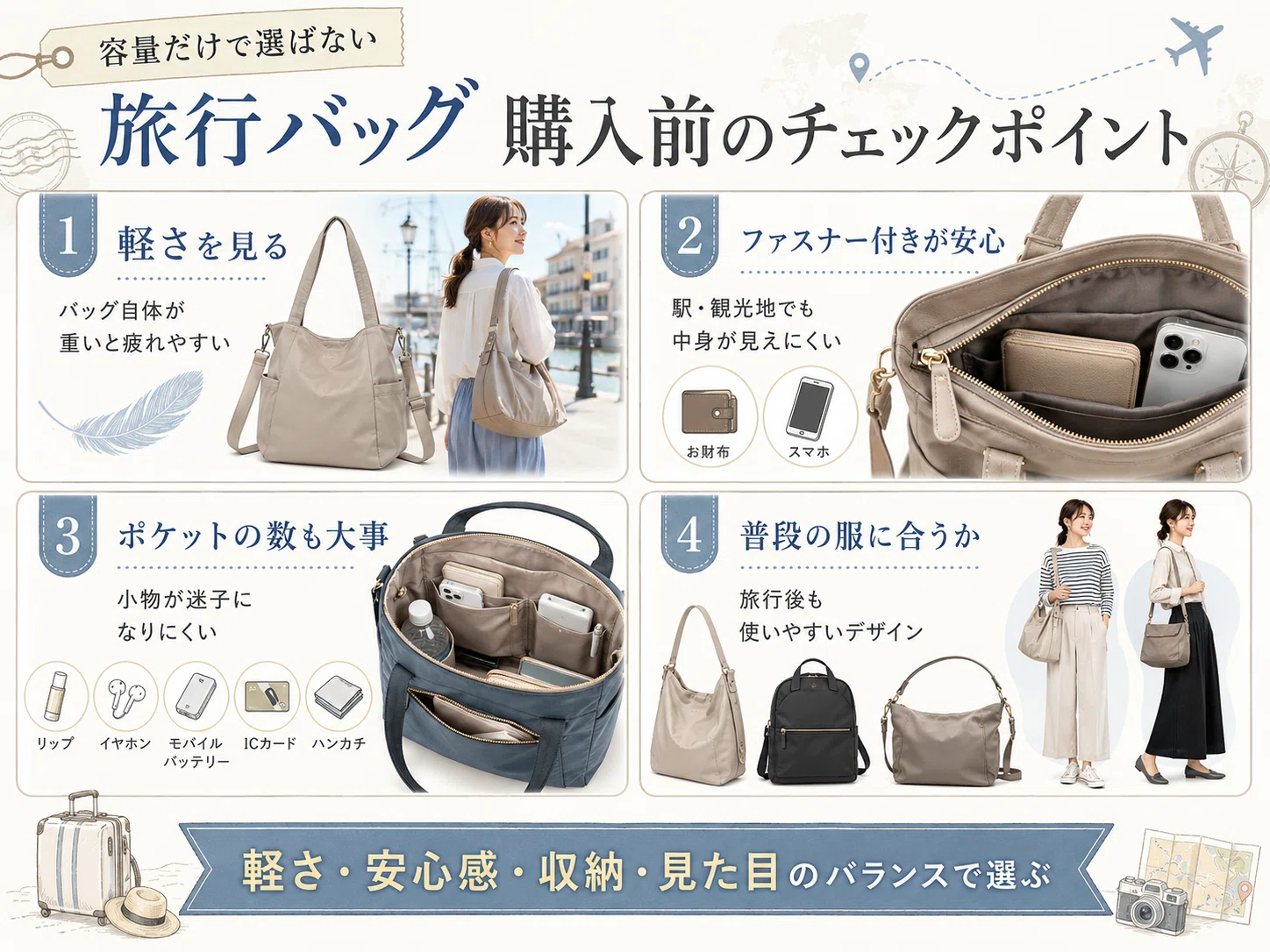 旅行の持ち歩きバッグはどれがいい？手持ちしやすいおすすめ20選 
