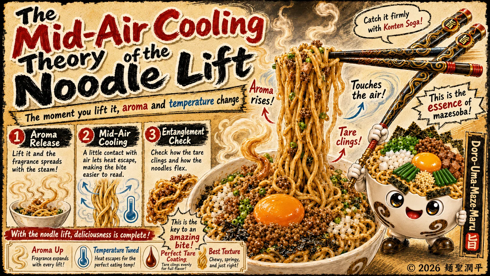 6/1分 【麺リフトの空中冷却論】まぜそばは、なぜ麺を持ち上げた瞬間に