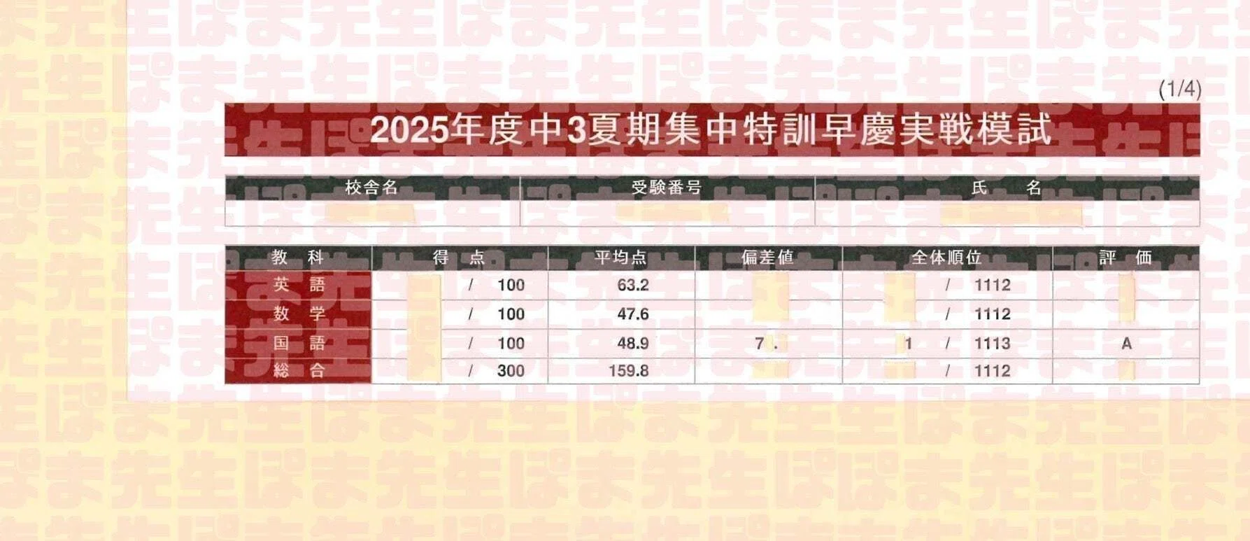 慶應女子プレオープン模試 結果（早稲アカ 合格基準点 慶女 難易度