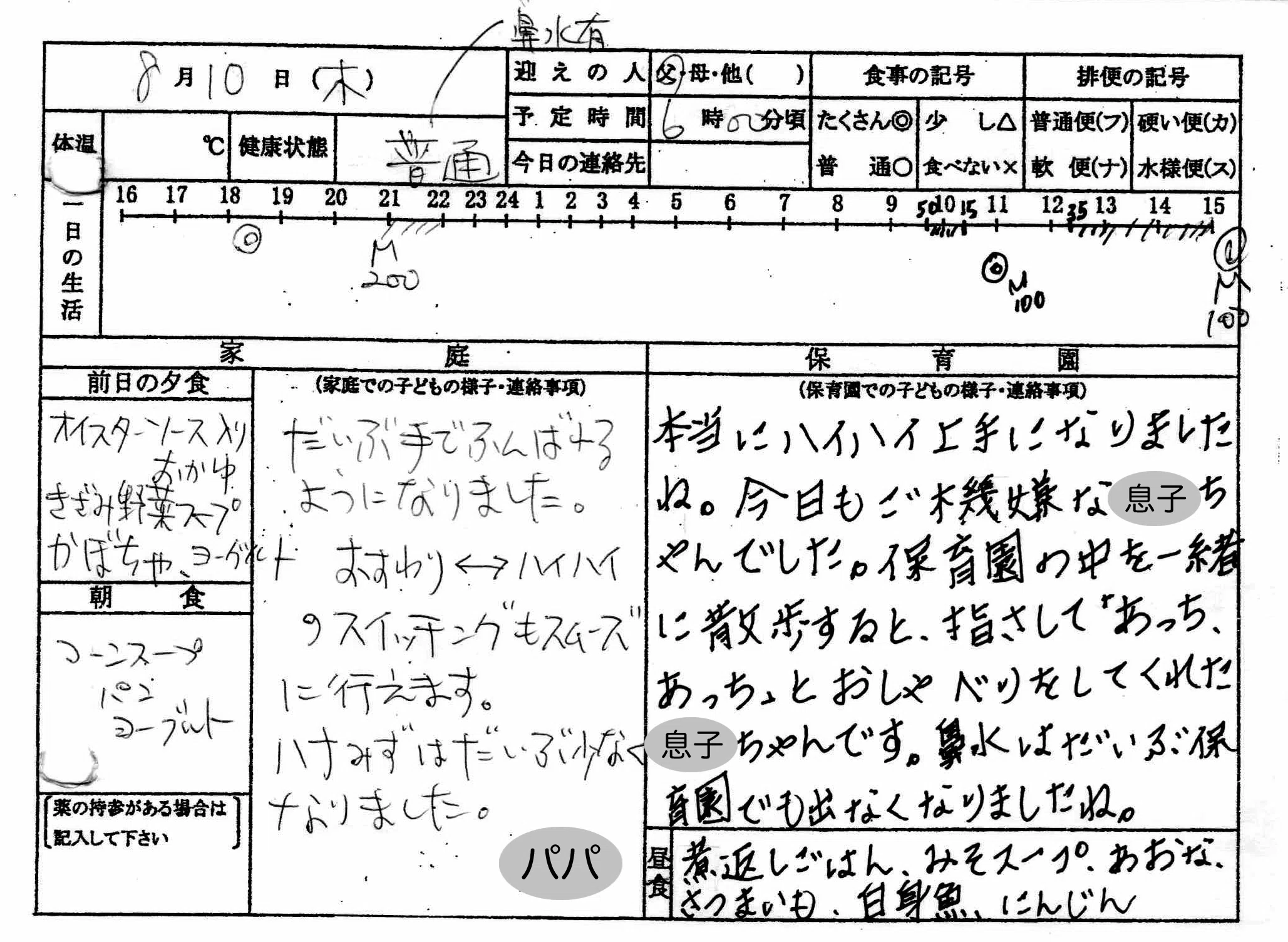 はる連絡ページ 息子の連絡帳 8：スイッチングもスムーズに｜sushi_sh