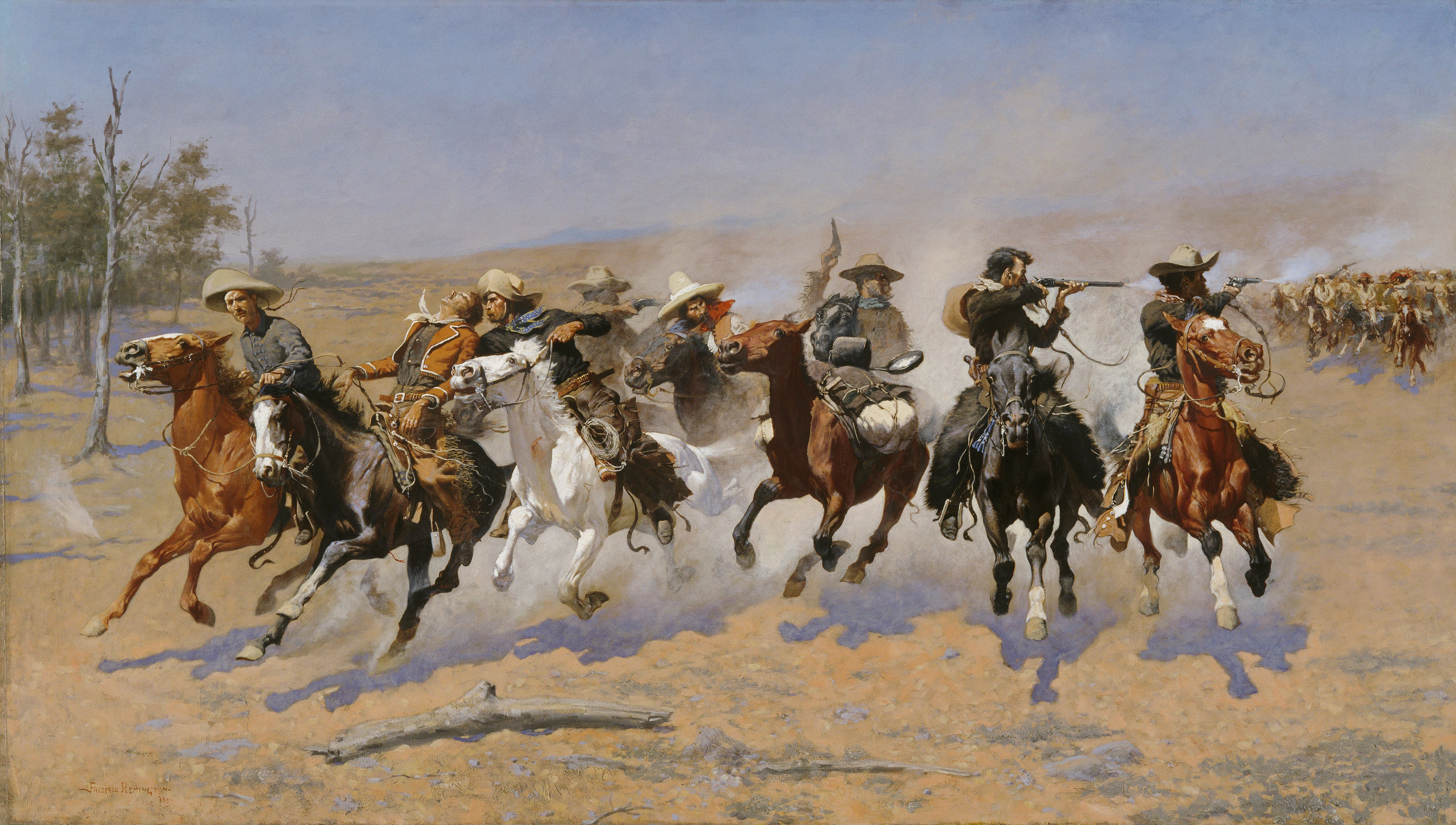 【額装付】フレデリック・レミントン 絵画 西部開拓時代 63×78 大荒野の決死行】レミントン『ダッシュ・フォー・ザ・ティンバー