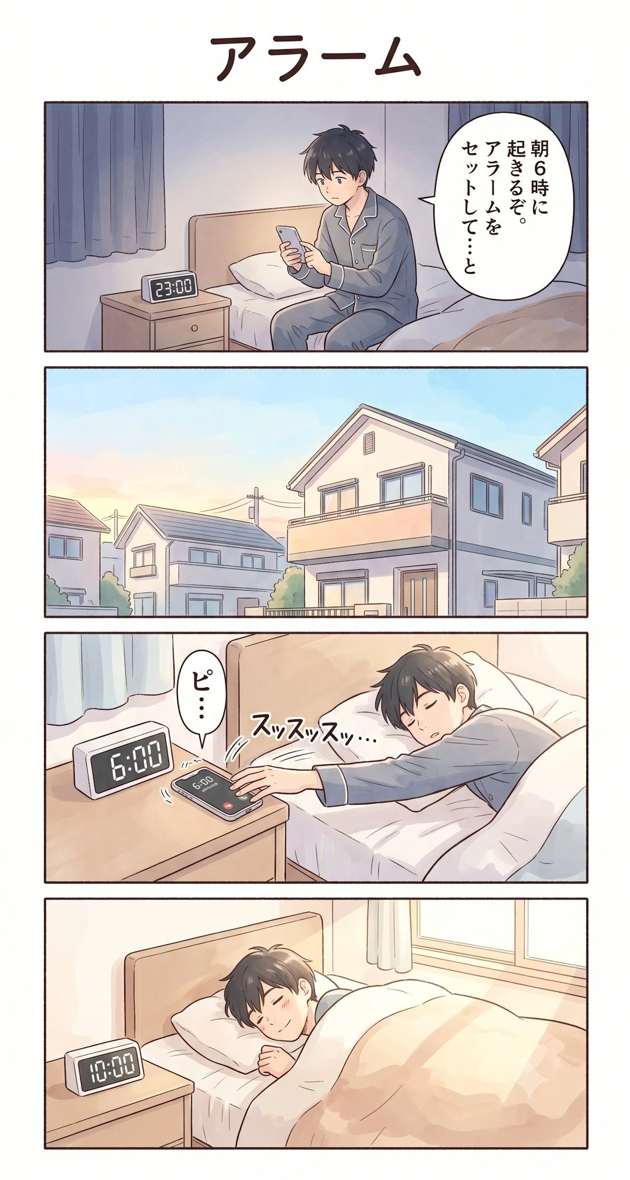 1 AIシュール4コマ漫画／イケメン・AIに聞いてみる・アラーム