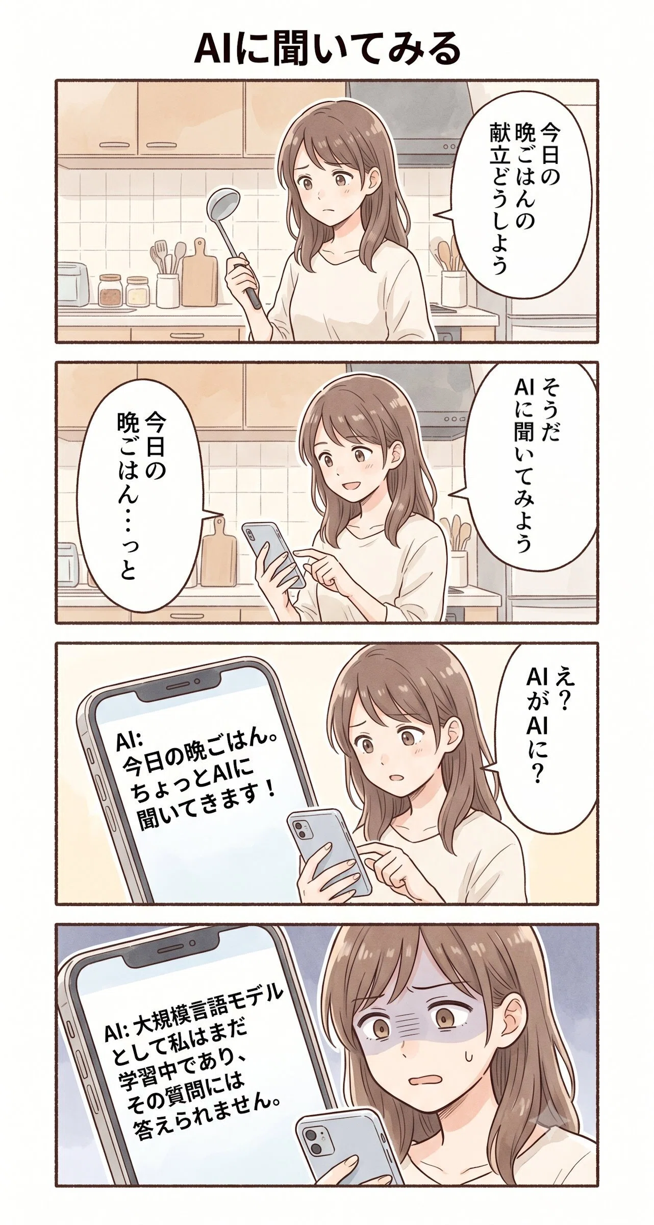 1 AIシュール4コマ漫画／イケメン・AIに聞いてみる・アラーム