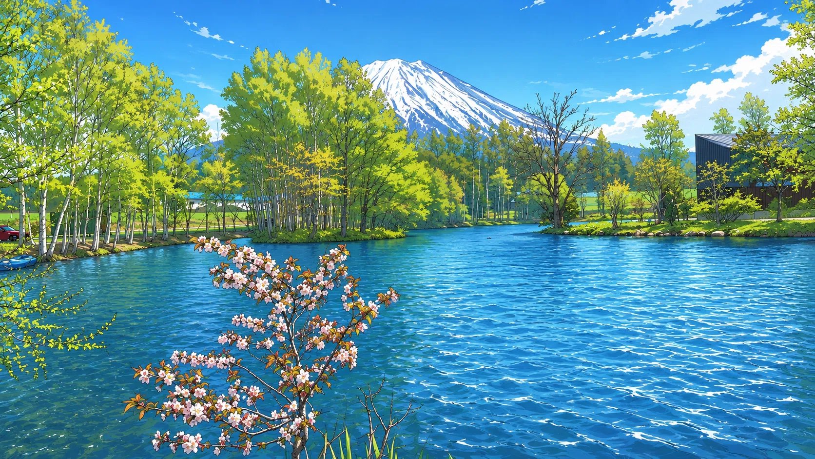 油彩画　羊蹄山(春) 北海道時間.jp】第35回：羊蹄姿見池―10年ぶりに家族で出会った、桜と