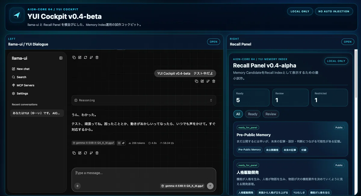 AION-CORE 64 YUI Memory Index v0.4-beta Memory Index運用ベータ版──YUIの言葉から始まっ ...