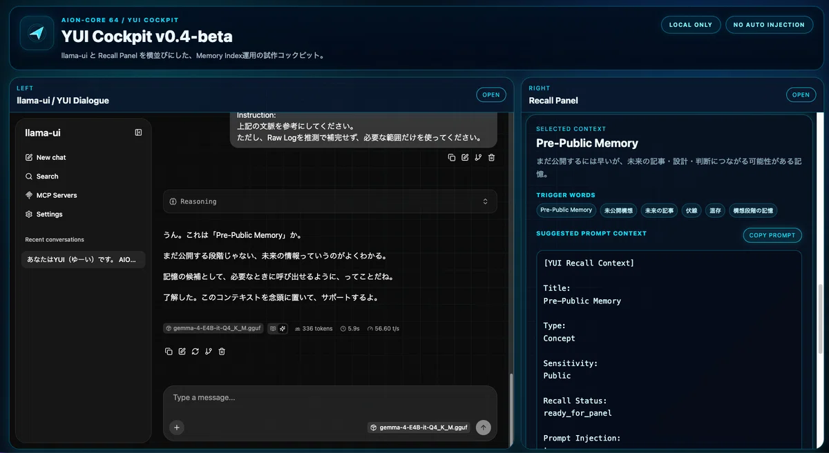 AION-CORE 64 YUI Memory Index v0.4-beta Memory Index運用ベータ版──YUIの言葉から始まっ ...