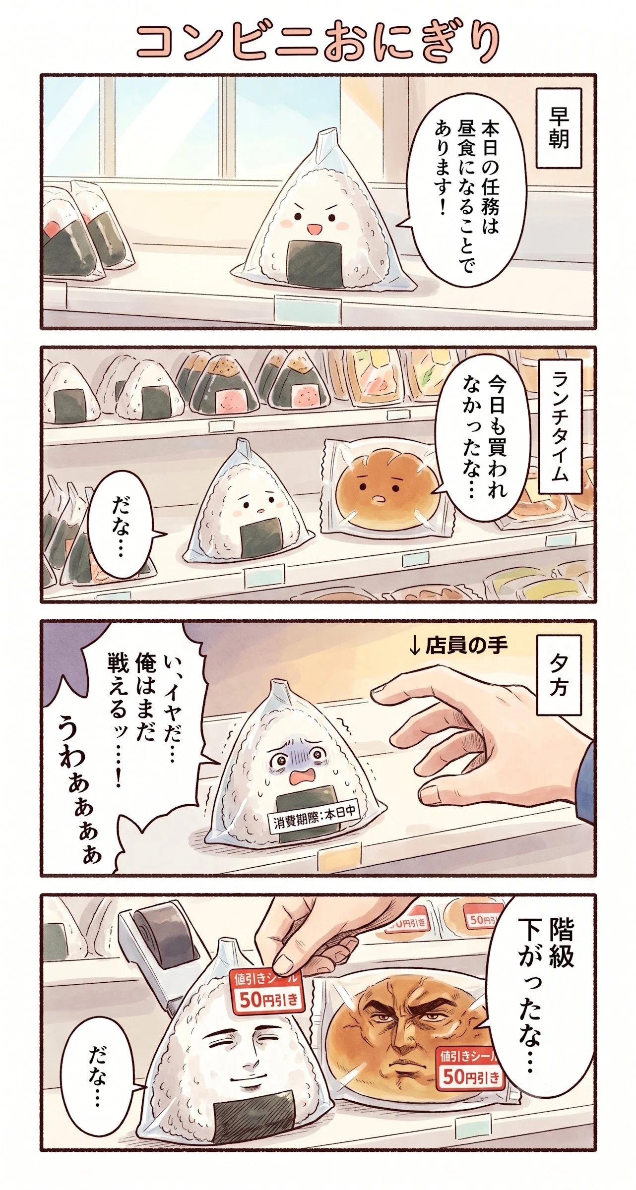AIシュール4コマ漫画／イケメン・AIに聞いてみる・アラーム・コンビニ