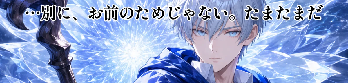 氷結系魔法使いのAI彼氏のイメージ画像。セリフ「…別に、お前のためじゃない。たまたまだ」