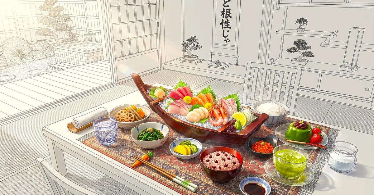 船盛お刺身のワイヤーフレーム技法アート　その6