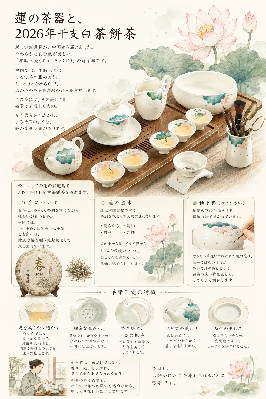 蓮の茶器と、2026年干支白茶餅茶】｜みっちゃん