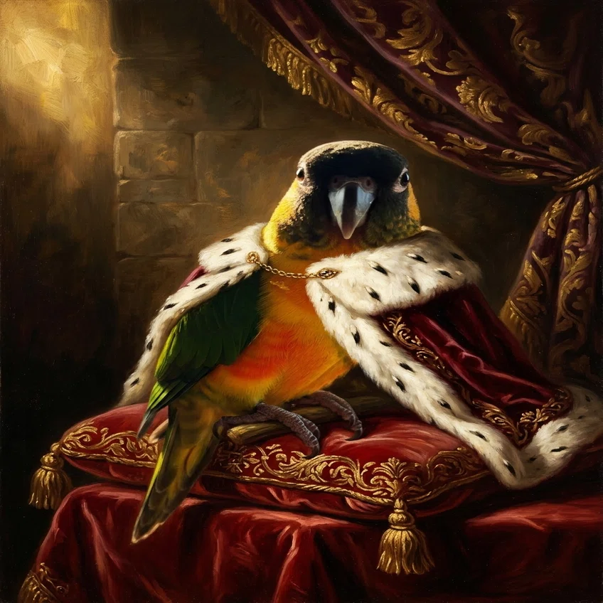 インコ　絵画 ズグロシロハラインコのルネサンス肖像画額装プリントができました