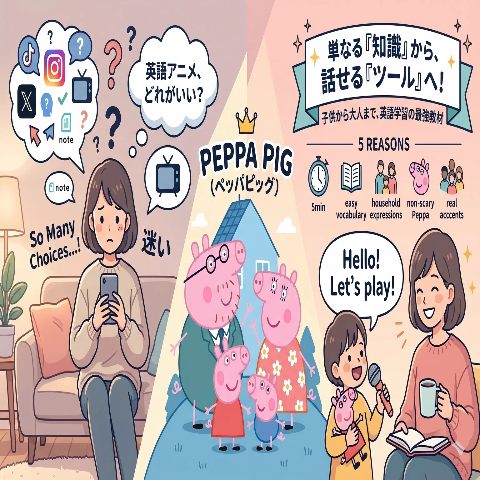 おうち英語から大人のスピーキング練習まで！『Peppa Pig 