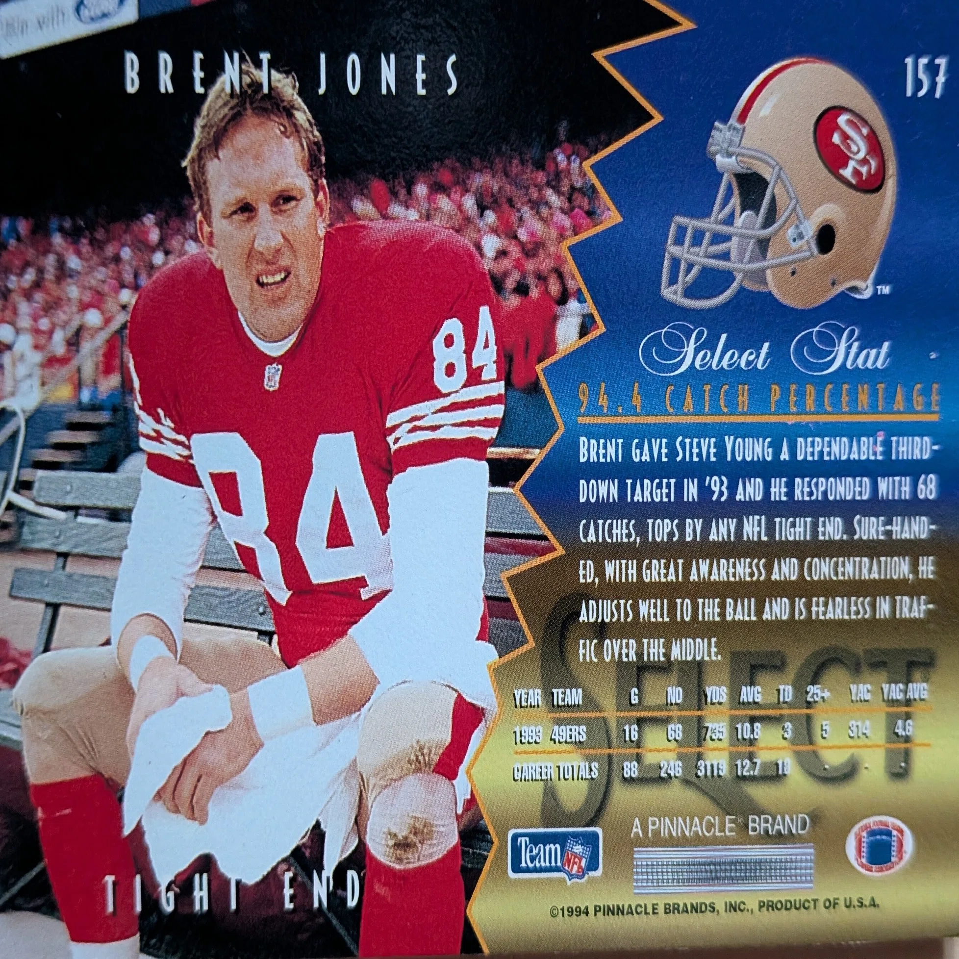 コレクション】Brent Jones(1994 Pinnacle Select#157)｜naoto