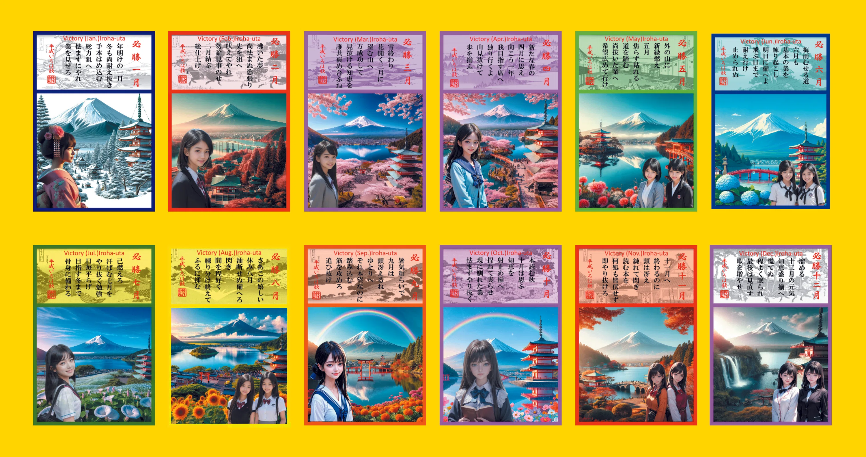 創作いろは歌~AI画像＋中学高校受験生のための各月12種合格必勝