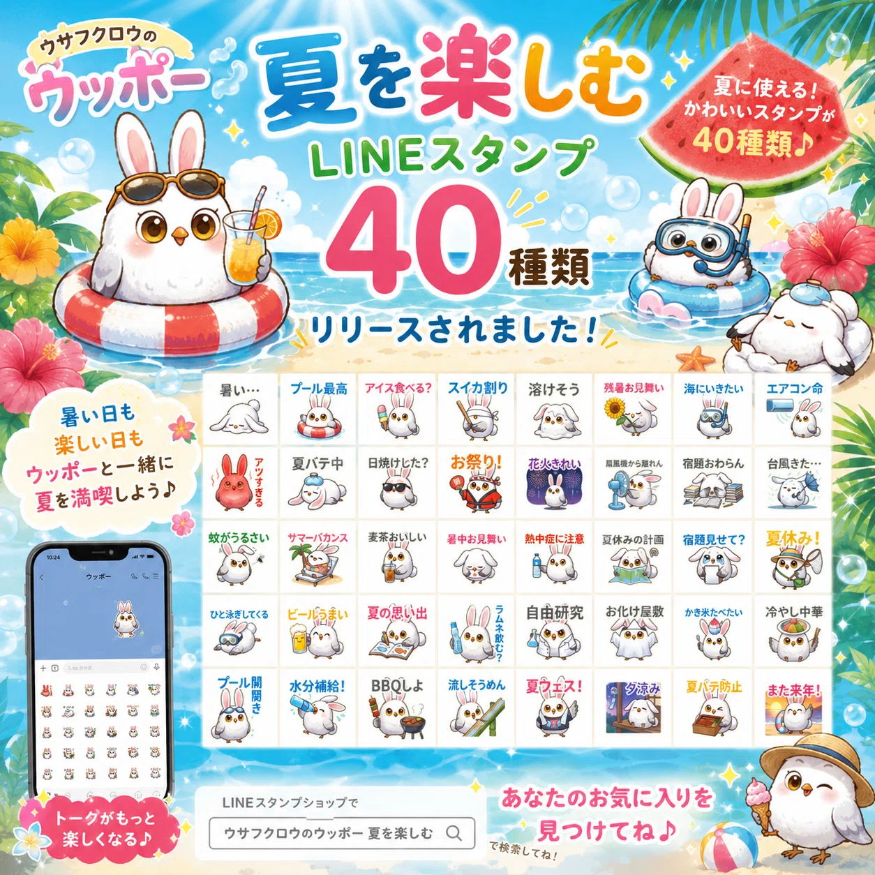 LINEスタンプ】ウッポーのLINEスタンプ、夏を楽しむ編承認されました