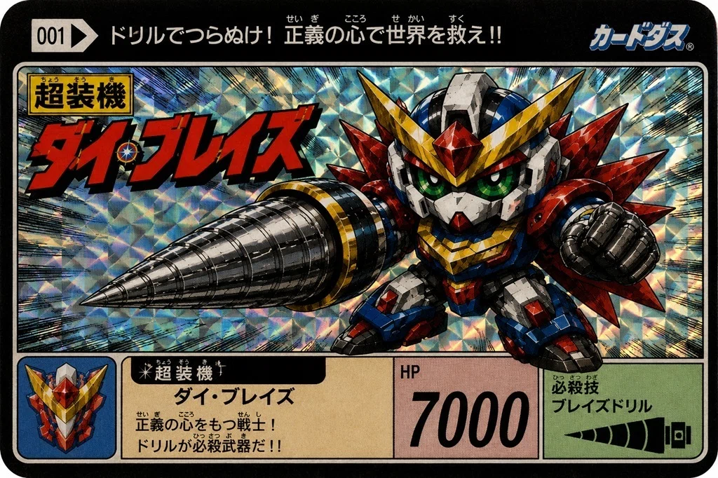 カードダス風に描いてもらった超装機ダイ・ブレイズ【画像生成AI】0605