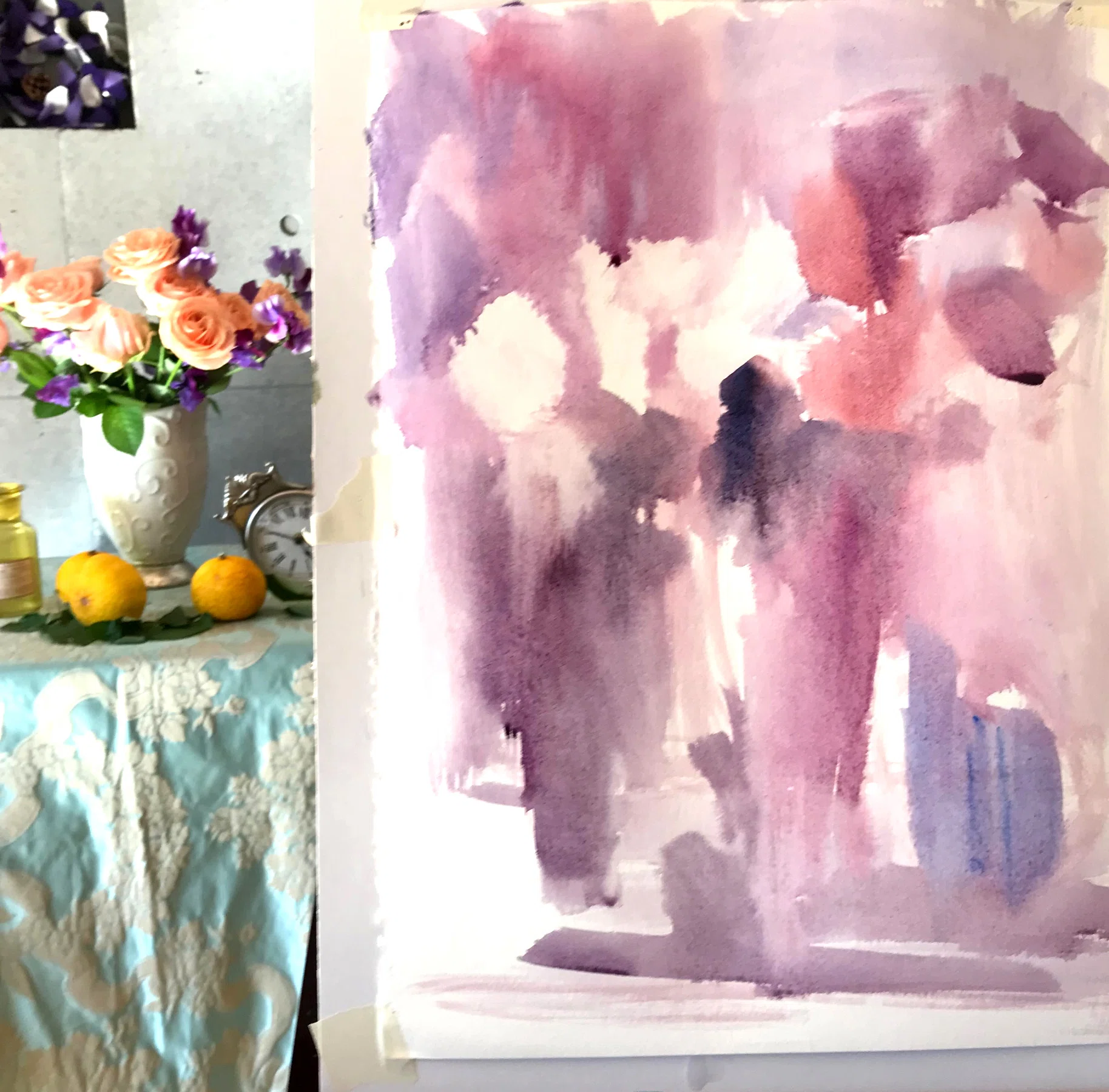 真作保証 張偉光 油彩 静物画 桃と青花鉢 細密リアリズム 混合技法・深掘りレッスン：静物画（水彩編）｜vasenoir 村田 旭