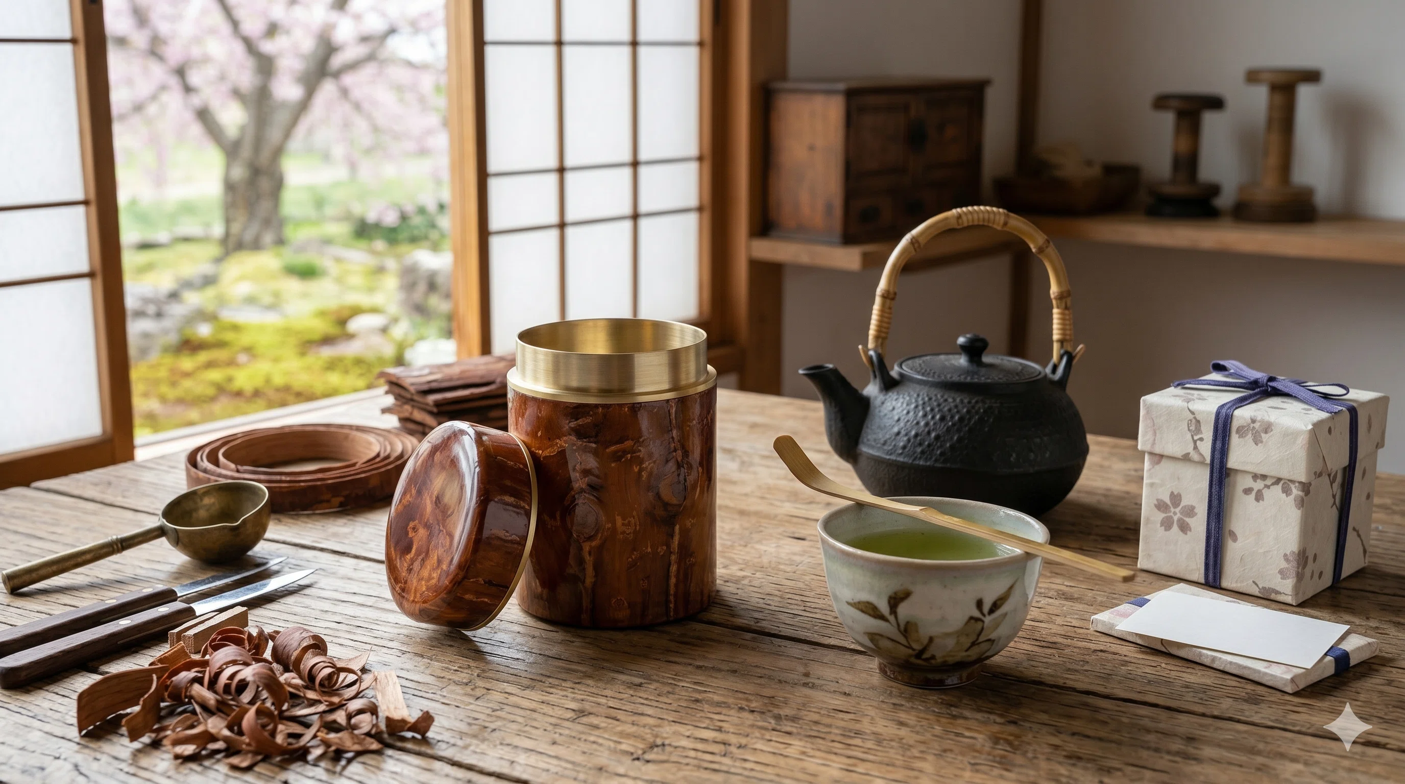 秋田角館樺細工　茶櫃16角　直径30cm　菖蒲模様茶道具入れ 秋田・角館】藤木伝四郎商店の樺細工茶筒｜父の日ギフトにおすすめの