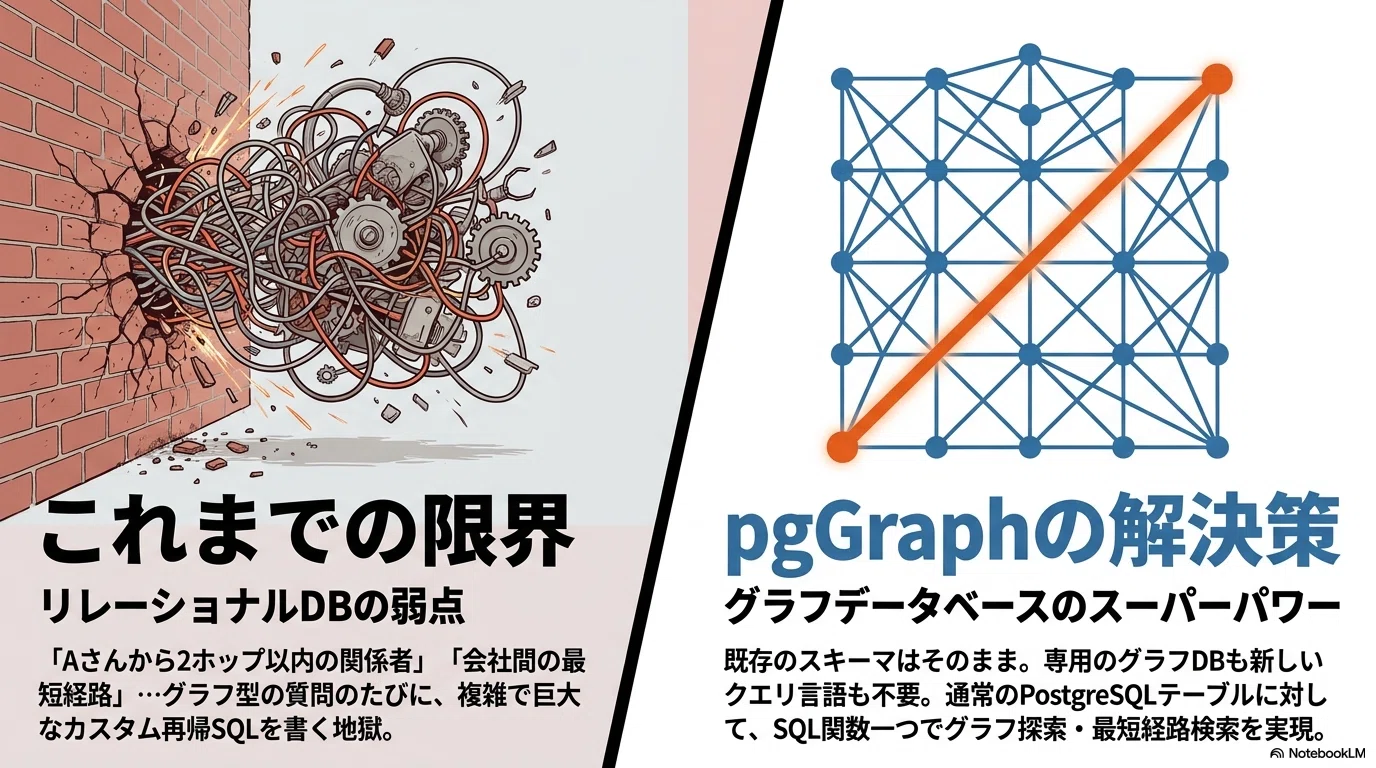 PostgreSQLをグラフデータベースへ進化させる：pgGraphの衝撃と実力