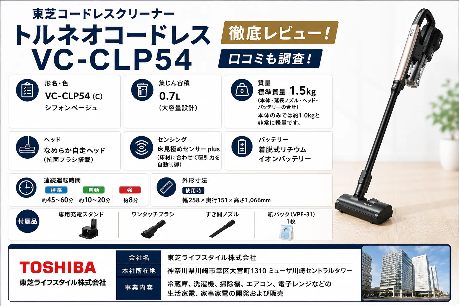 東芝コードレスクリーナートルネオコードレスvc-clp54を徹底レビュー