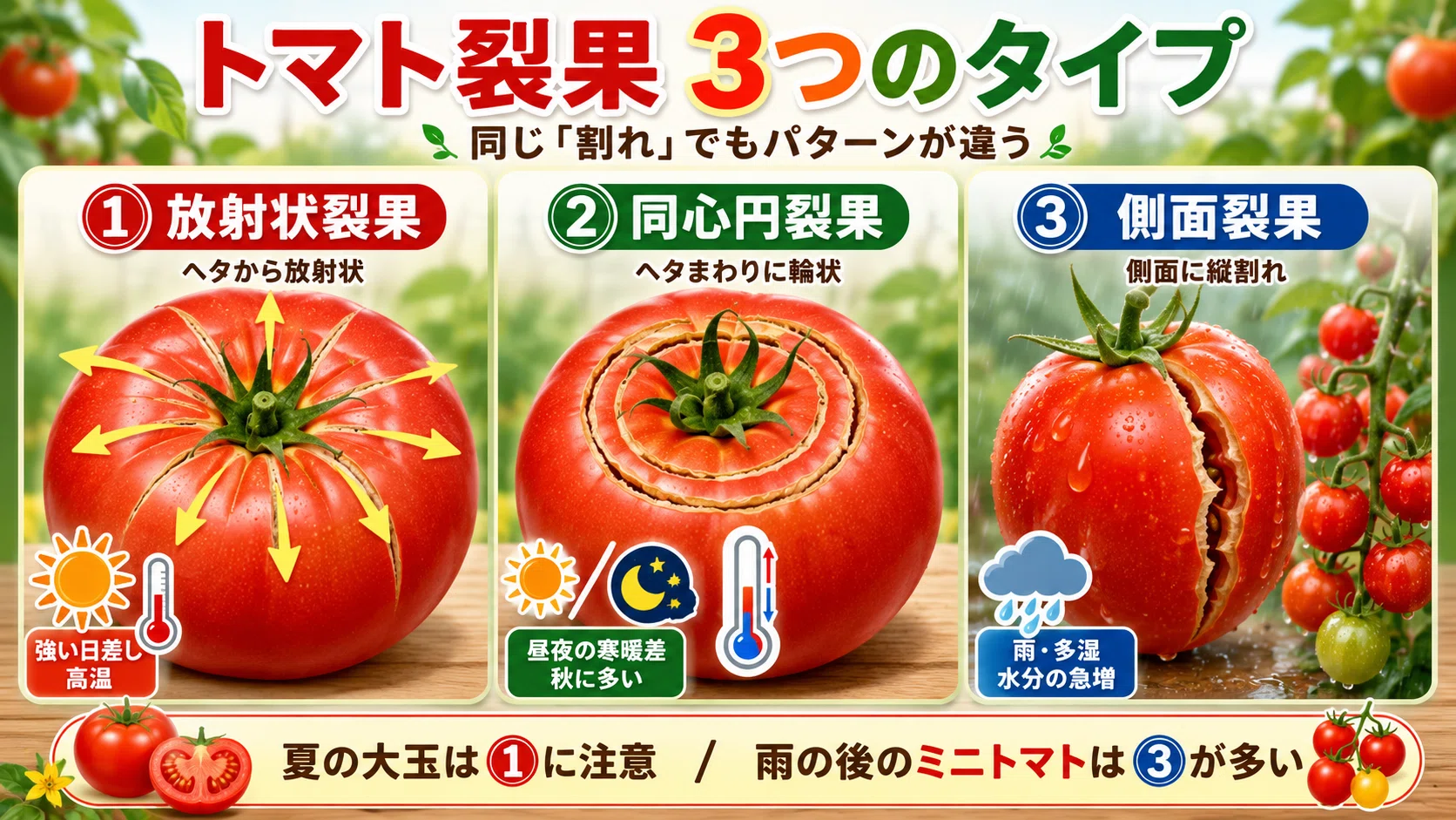 収穫直前のトマトが割れるのはなぜ？「裂果」の仕組みと、今日から