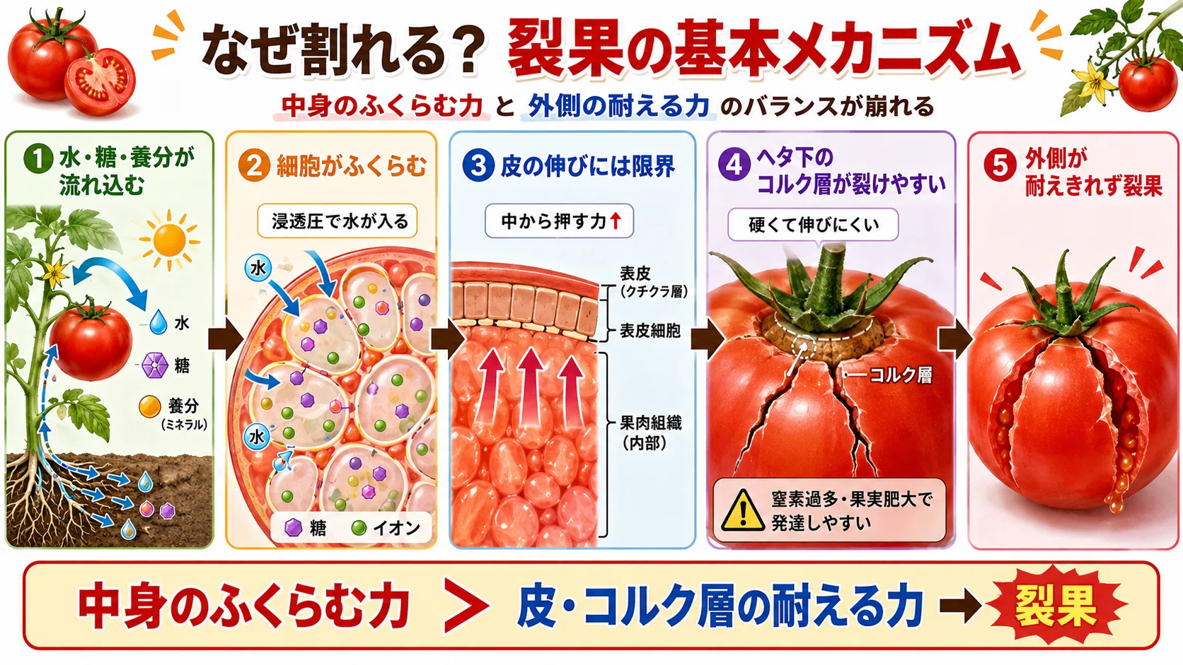 収穫直前のトマトが割れるのはなぜ？「裂果」の仕組みと、今日から
