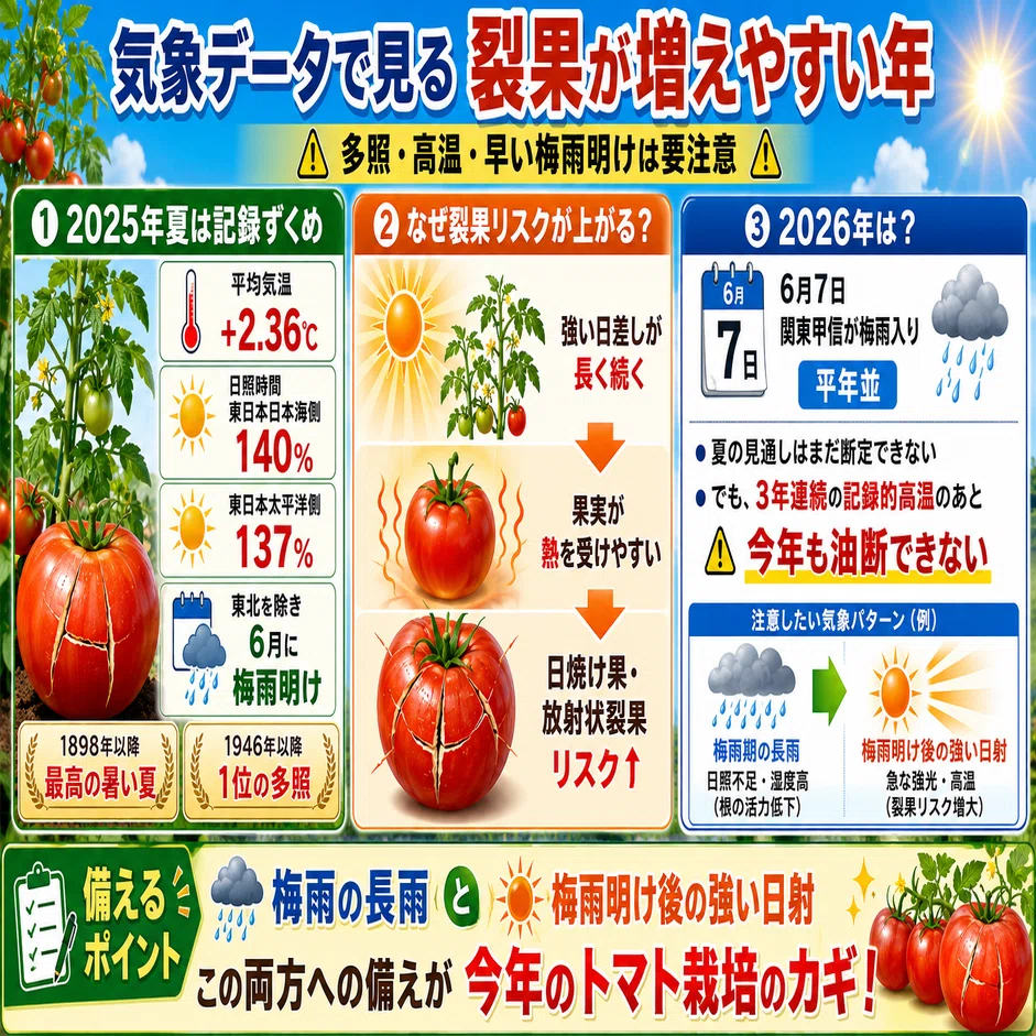 収穫直前のトマトが割れるのはなぜ？「裂果」の仕組みと、今日から