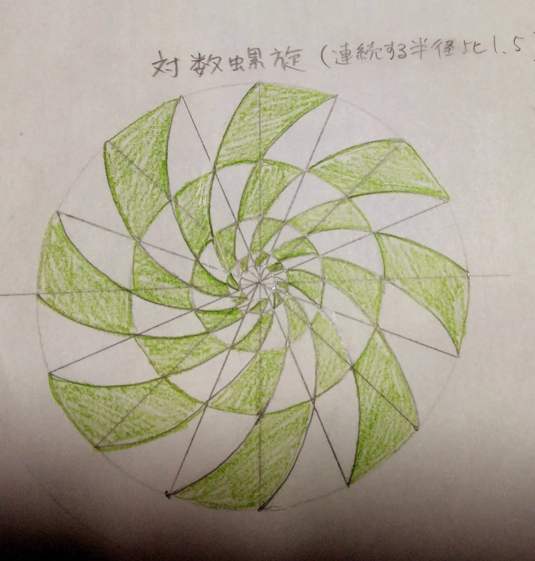 数値を測らずに透視図法の中で対数螺旋(うずまき)を描く方法を考えて
