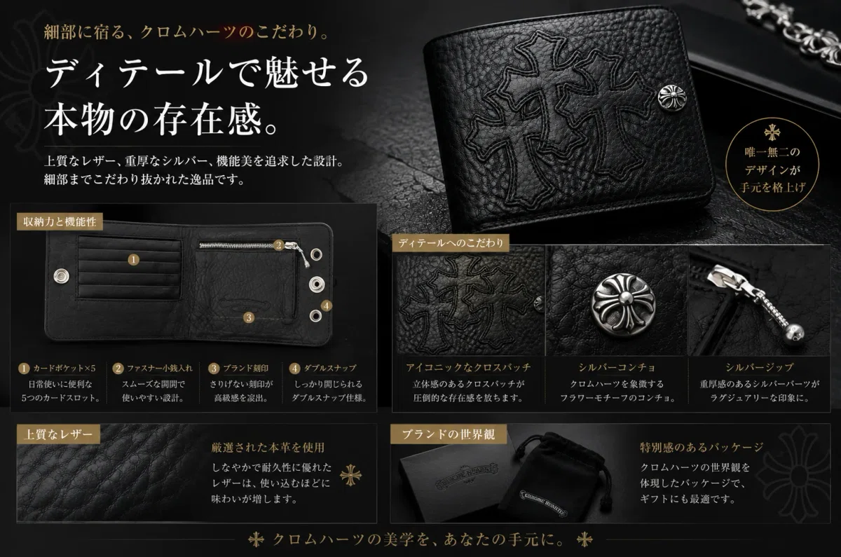 クロムハーツ 1スナップ クロスボタン ウォレット 3セメタリークロス