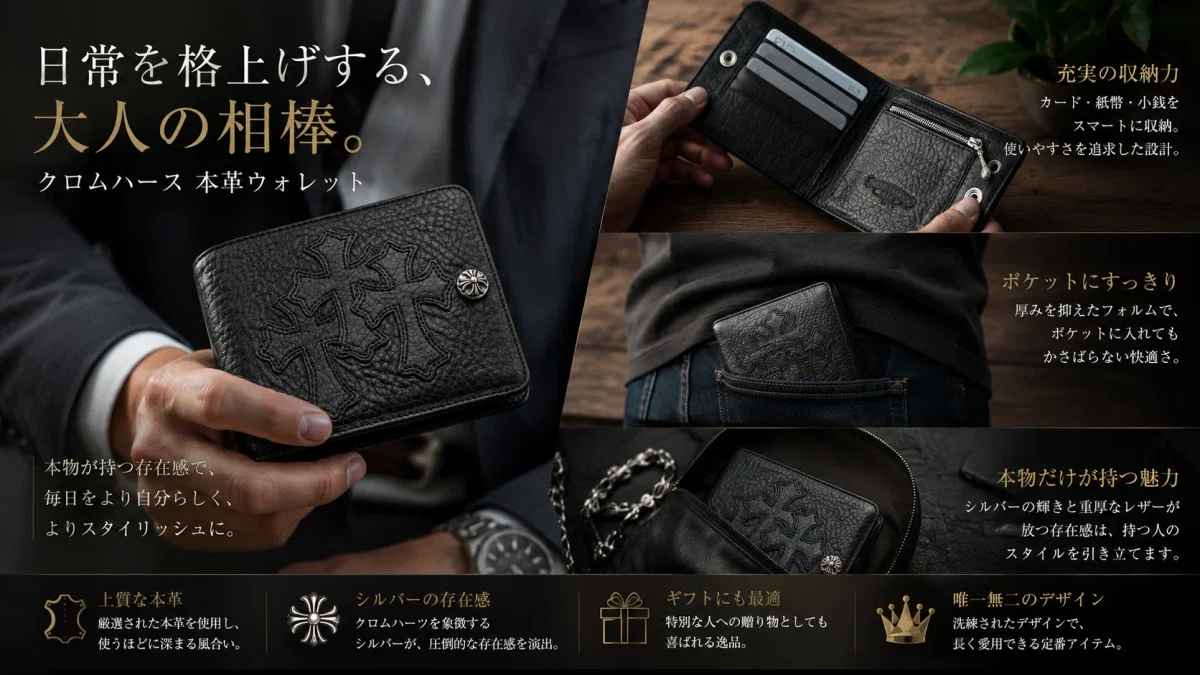 クロムハーツ 1スナップ クロスボタン ウォレット 3セメタリークロス