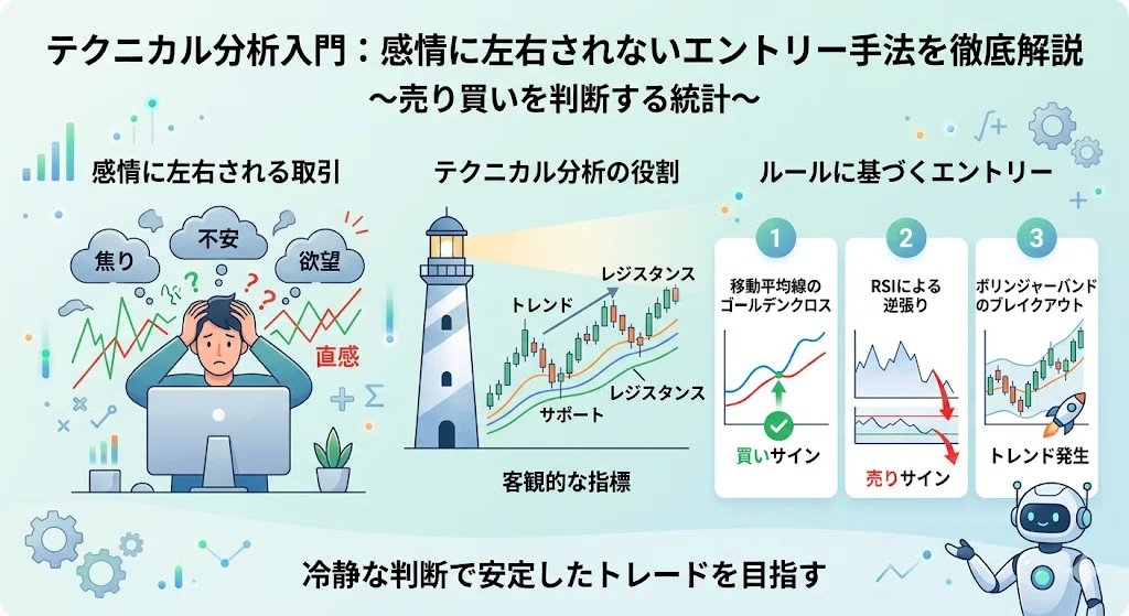 テクニカル分析】感情に左右されないエントリー手法を徹底解説｜投資で