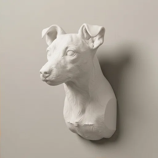 犬の頭部を持つ樹脂製彫刻 秋田犬のルネサンス肖像画壁掛けレリーフができました！｜うちの子