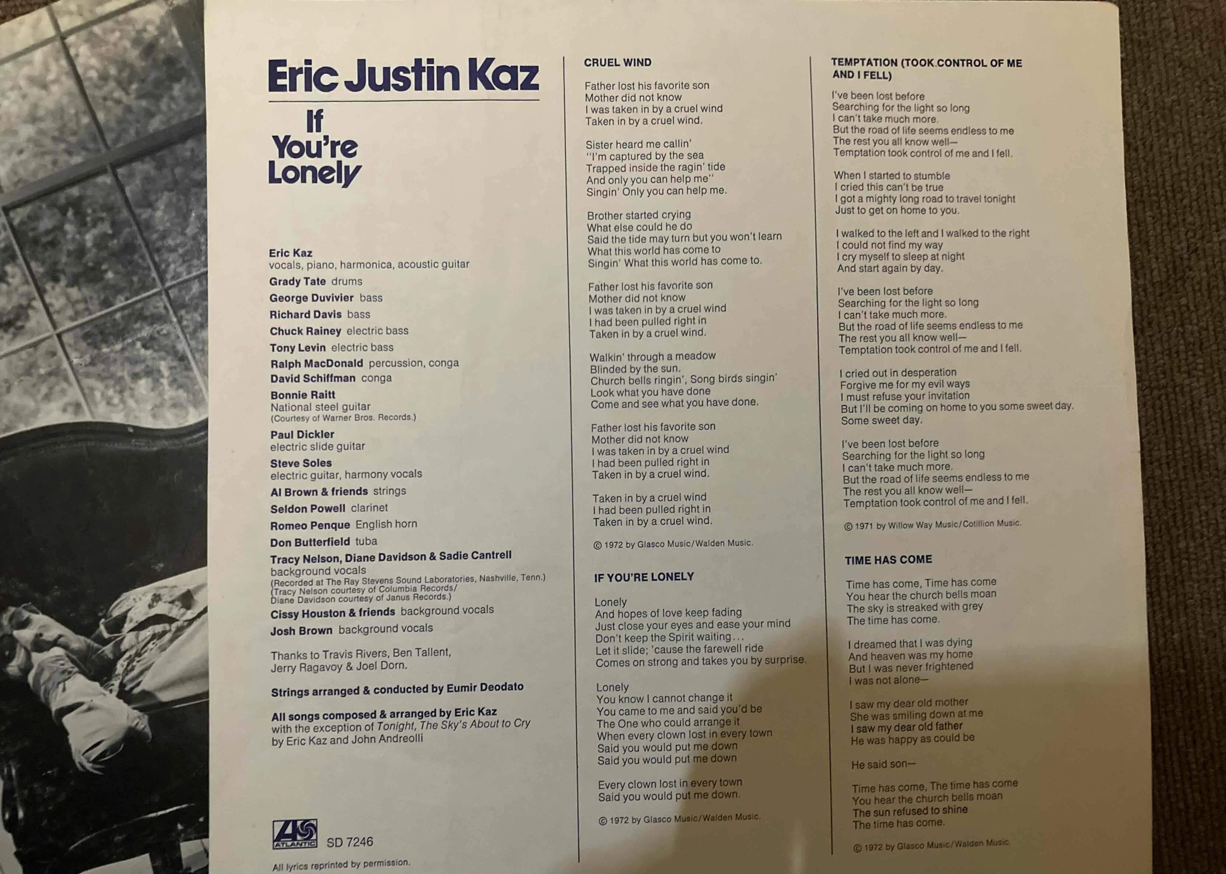 Eric Kaz [ If You're Lonely ] Atlantic SD-7246 ｜naruru's Record