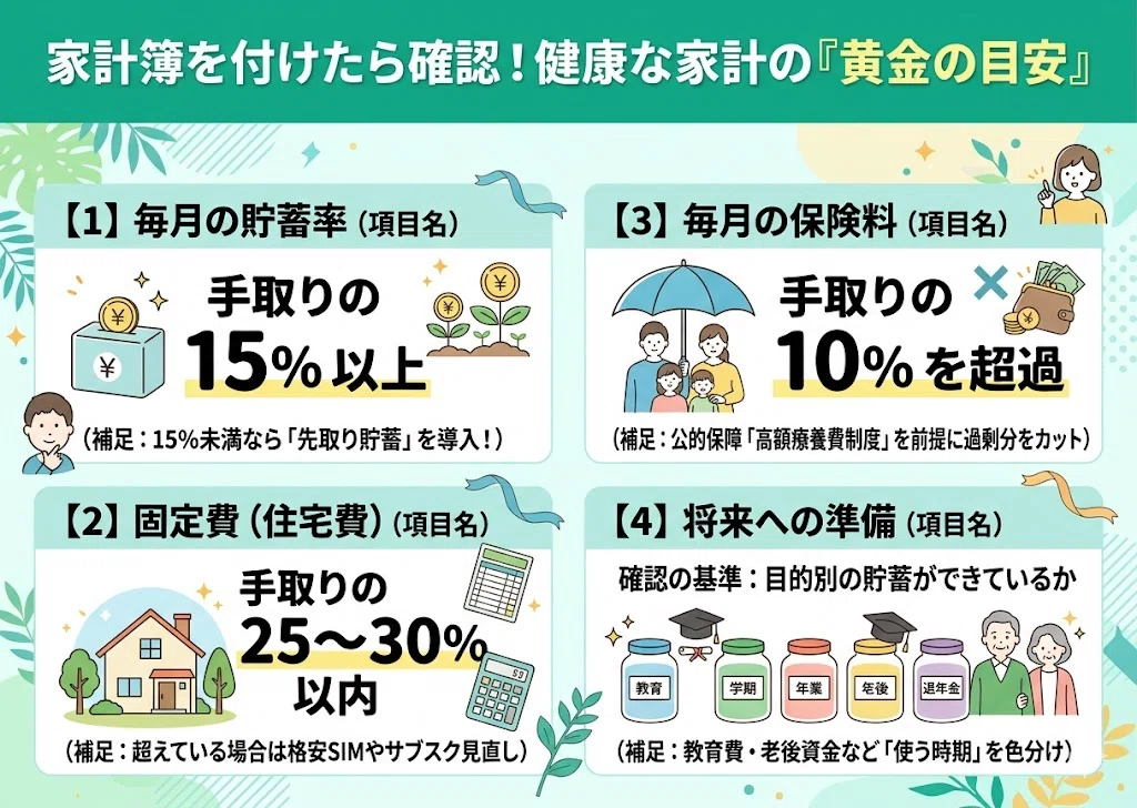 家計簿をつけたら確認！健康な家計の黄金の目安