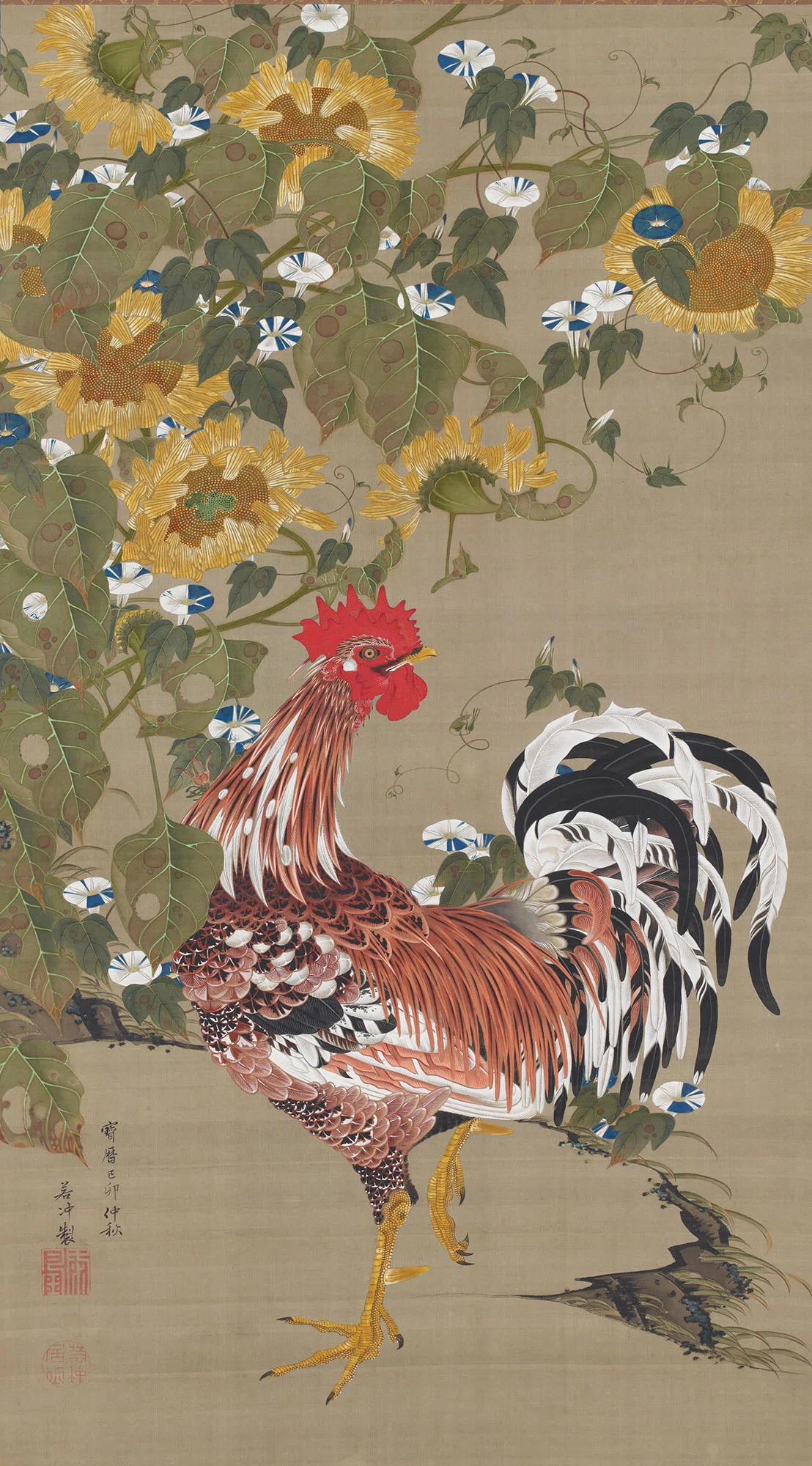 希少ビオレー刺繍　絵柄　鶏　縁起物　レトロ　アンティーク　昭和 極彩色のいのち｜若冲の『動植綵絵』を眺めながら｜くるみ｜欲望博物館