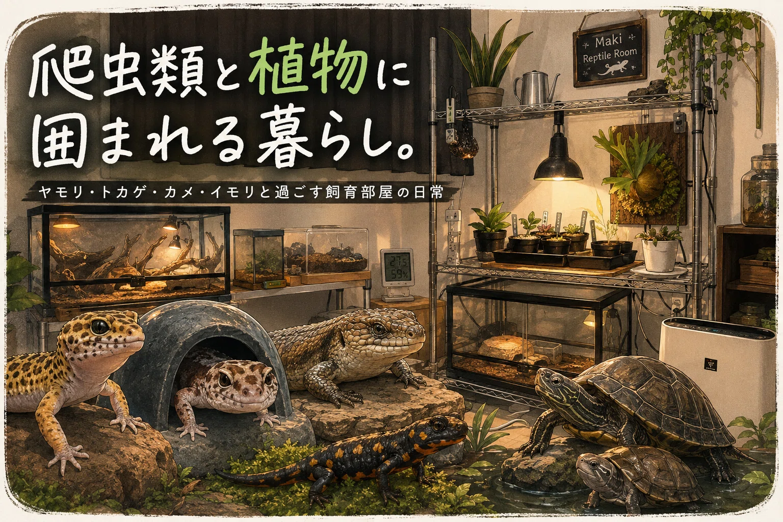 爬虫類と植物に囲まれる癒しの暮らし｜ヤモリ・カメ・ビカクシダと