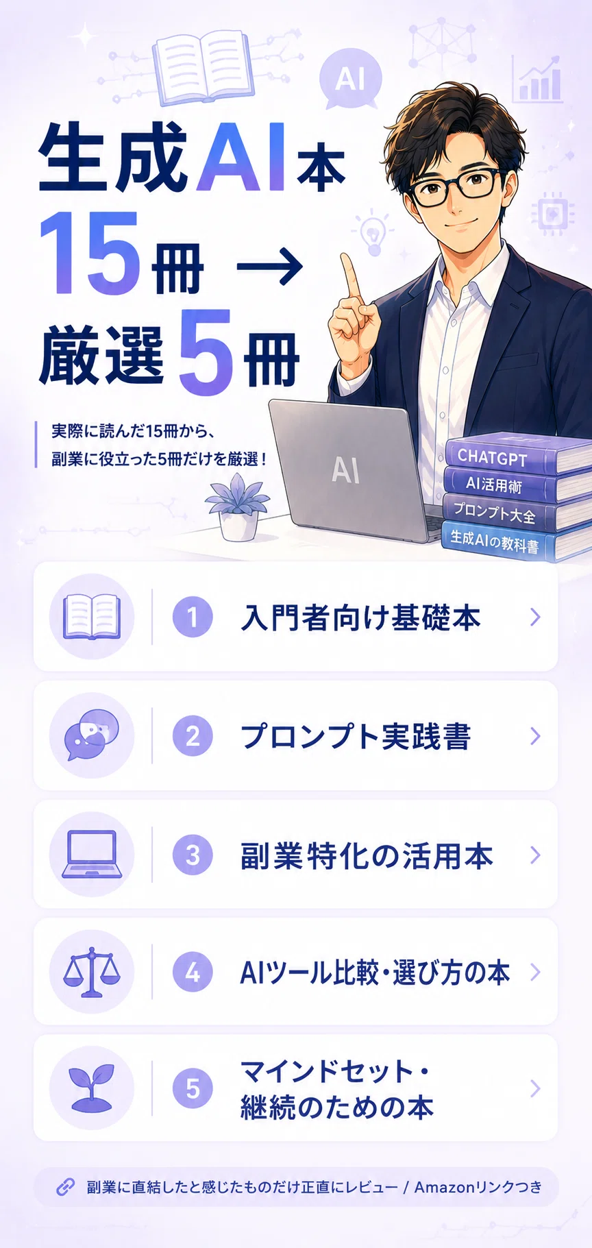 生成AI本を15冊以上読んだ会社員が、副業に直結した5冊だけ正直に紹介