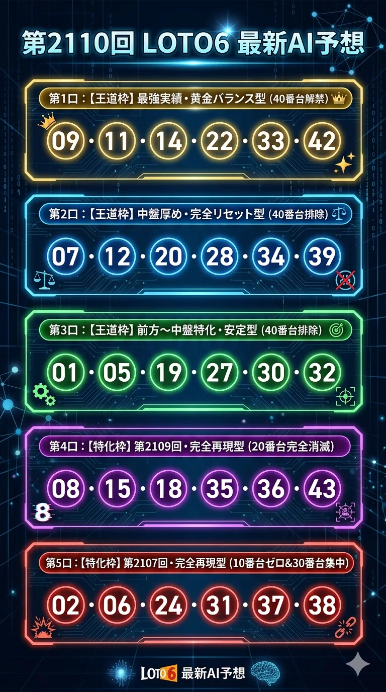 第2110回 ロト6】最新AI予想「王道3口＋特化2口」！！さぁ、己が運命を