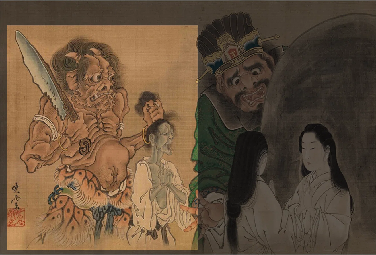 ☆レア☆ 河鍋暁斎 ガラス絵 河鍋暁斎の世界」展出品作① 暁斎《閻魔大王浄玻璃鏡図》明治4-22年