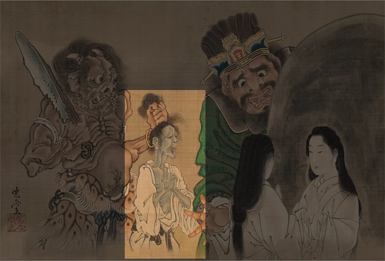 ☆レア☆ 河鍋暁斎 ガラス絵 河鍋暁斎の世界」展出品作① 暁斎《閻魔大王浄玻璃鏡図》明治4-22年